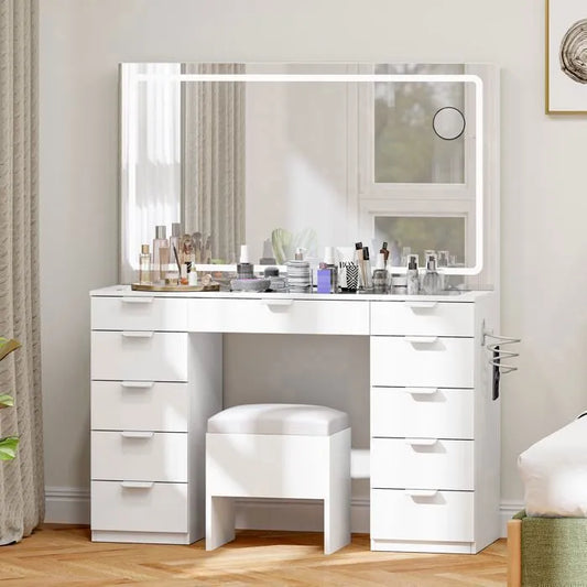 HomeLova | Coiffeuse avec éclairage LED réglable et prises