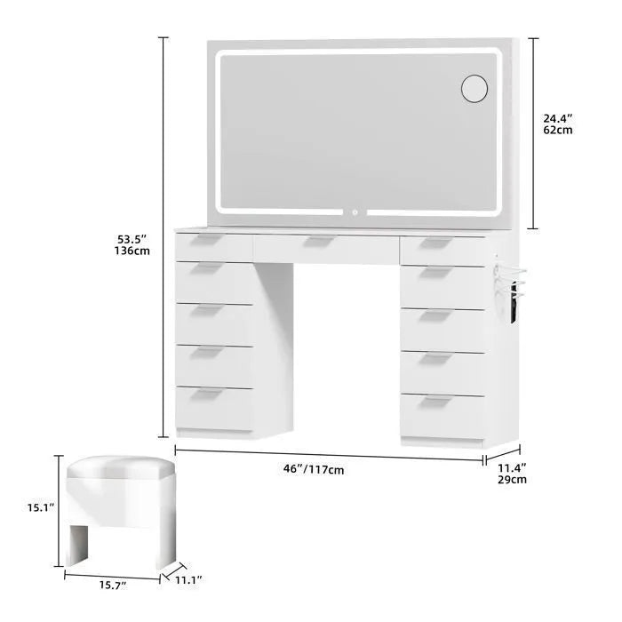 HomeLova | Coiffeuse avec éclairage LED réglable et prises